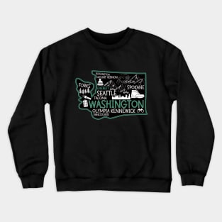 Everett Washington cute map Tacoma Seattle Kennewick Spokane Crewneck Sweatshirt